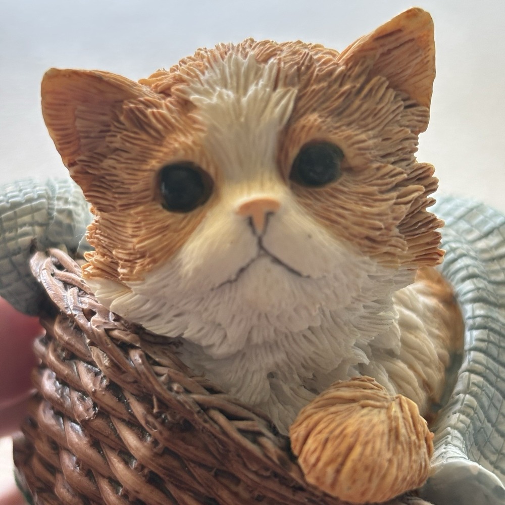 Vintage Paw Prints Goebel 1993 Cat Covered w/ Sweater in Laundry Basket Figurine